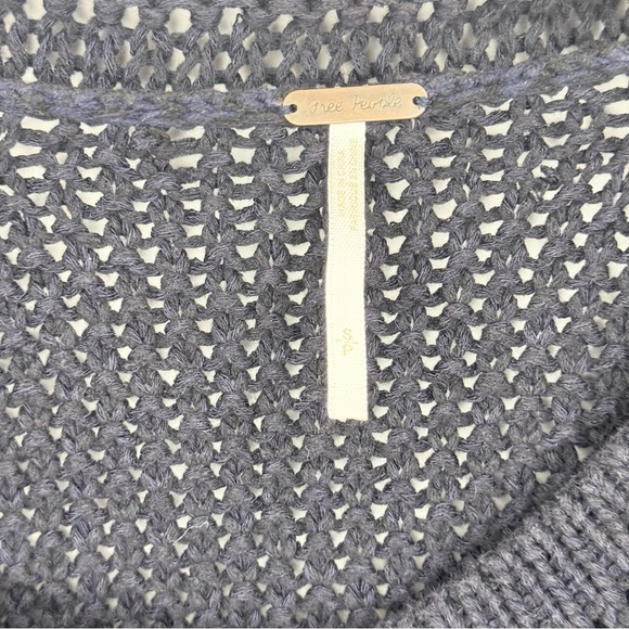 Free People Navy Blue Waffle Open Knit Boat Neck Sweater Size Small - Picture 5 of 8